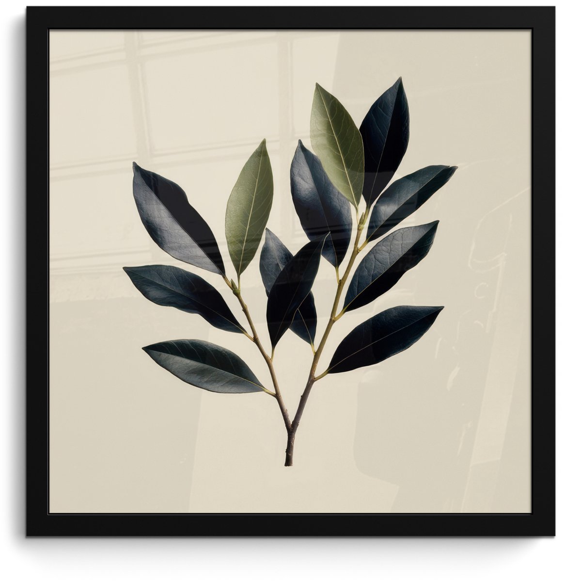 FrameYourWall Poster in lijst - Fotolijst 40x40 cm - Posters - Ovaal - Olijfgroen - Simpel - Posterlijst zwart - Decoratie - Wanddecoratie woonkamer - Muurdecoratie slaapkamer Tak - Blad
