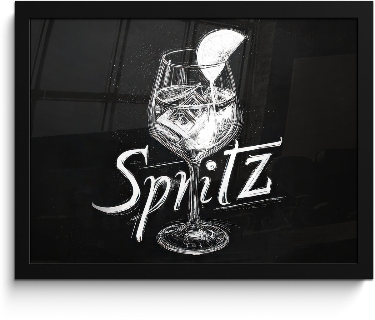 FrameYourWall Poster in lijst - Fotolijst 40x30 cm - Posters - Glas spritz - Krijtletters - Ijsblokjes - Citroen - Posterlijst zwart - Decoratie - Wanddecoratie woonkamer - Muurdecoratie slaapkamer Glas - Spritz