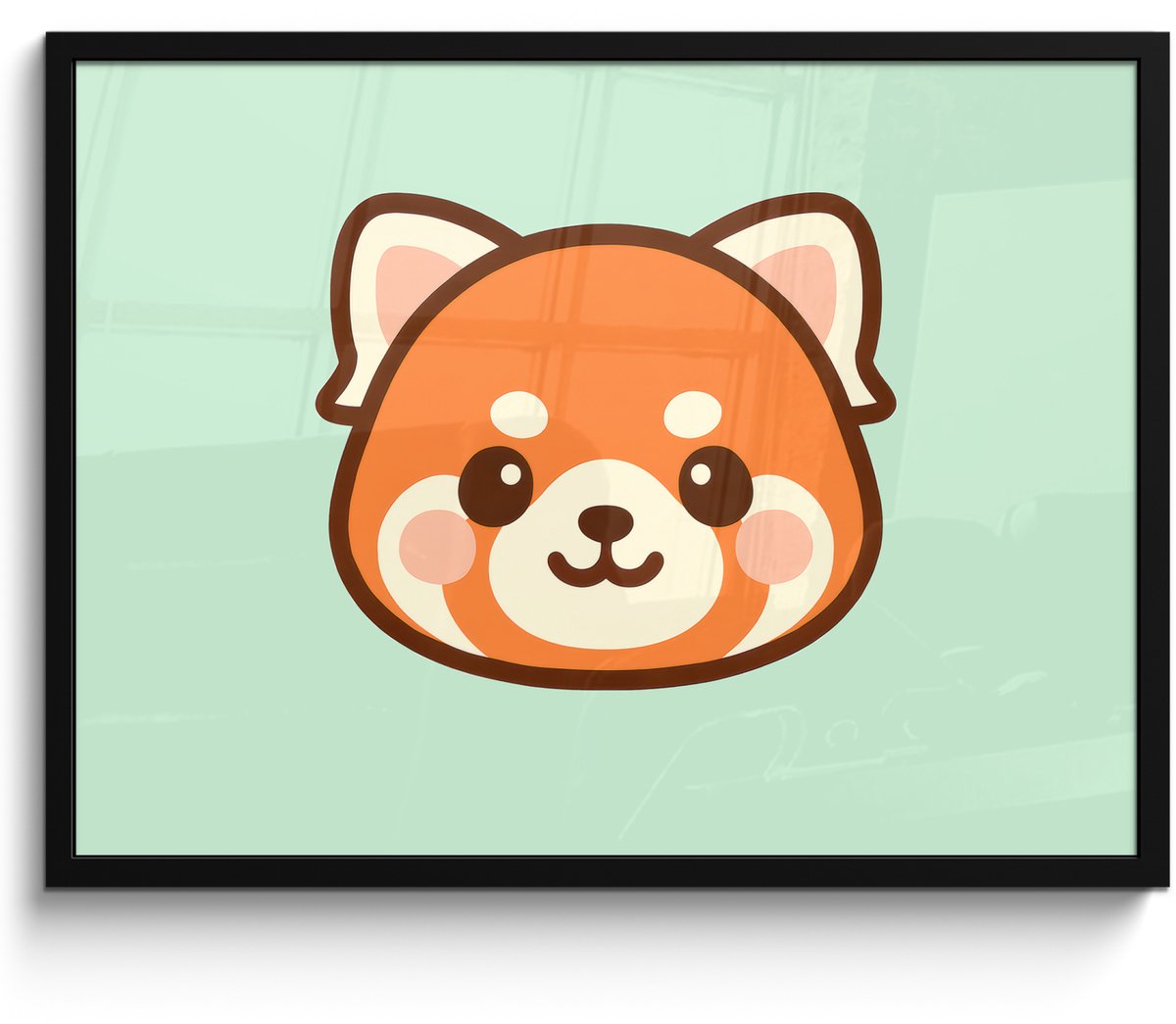 FrameYourWall Poster in lijst - Fotolijst 80x60 cm - Posters - Rode panda - Groen - Cartoon - Posterlijst zwart - Decoratie - Wanddecoratie woonkamer - Muurdecoratie slaapkamer