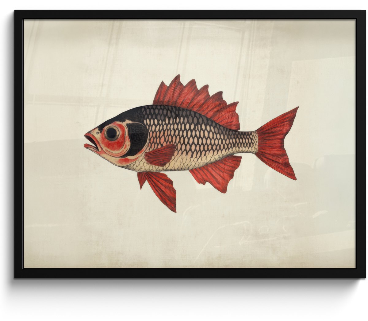 FrameYourWall Poster in lijst - Fotolijst 80x60 cm - Posters - Schubben - Rood - Vis - Vinnen - Posterlijst zwart - Decoratie - Wanddecoratie woonkamer - Muurdecoratie slaapkamer Vis - Vinnen - Schubben