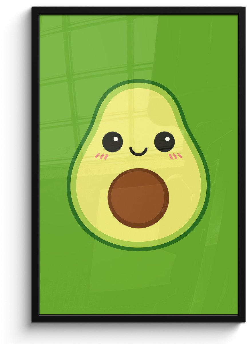 FrameYourWall Poster in lijst - Fotolijst 60x90 cm - Posters - Avocado - Groen - Speels - Posterlijst zwart - Decoratie - Wanddecoratie woonkamer - Muurdecoratie slaapkamer