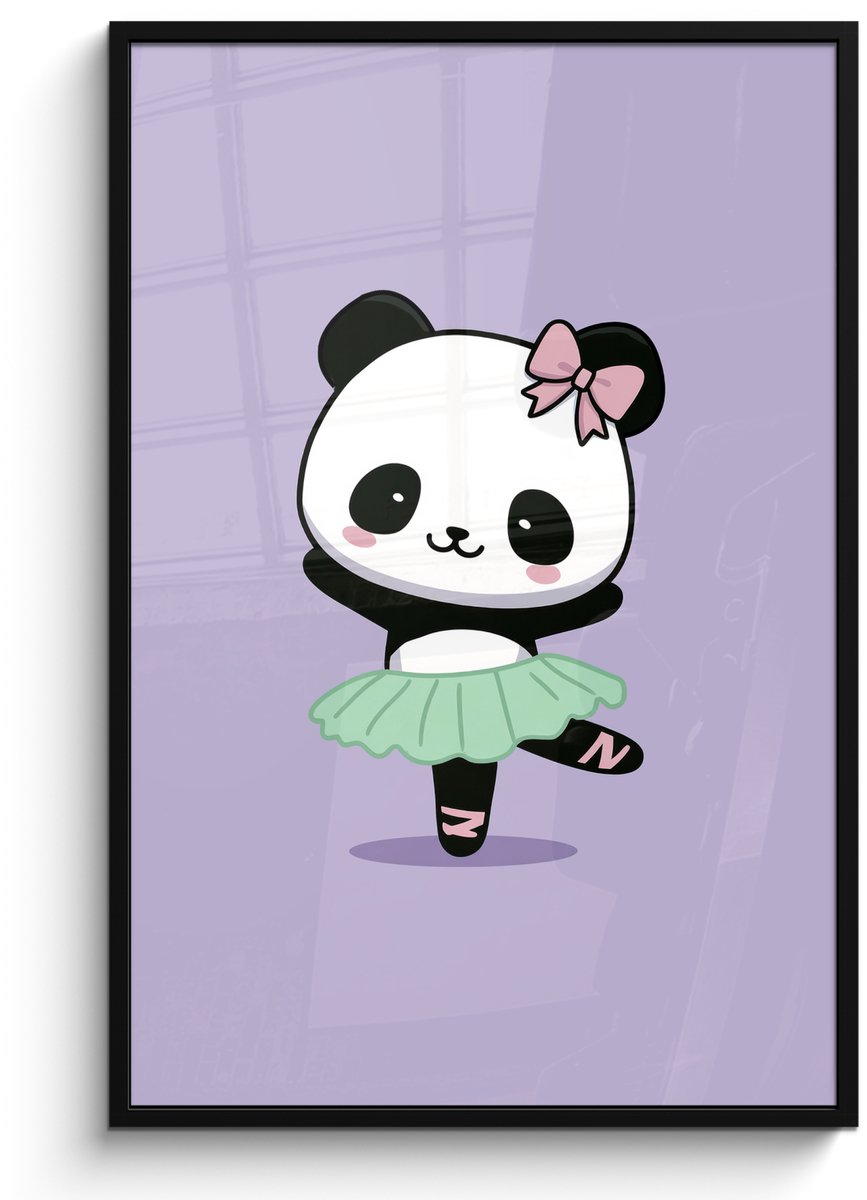 FrameYourWall Poster in lijst - Fotolijst 80x120 cm - Posters - Panda - Paars - Sierlijk - Kawaii - Posterlijst zwart - Decoratie - Wanddecoratie woonkamer - Muurdecoratie slaapkamer