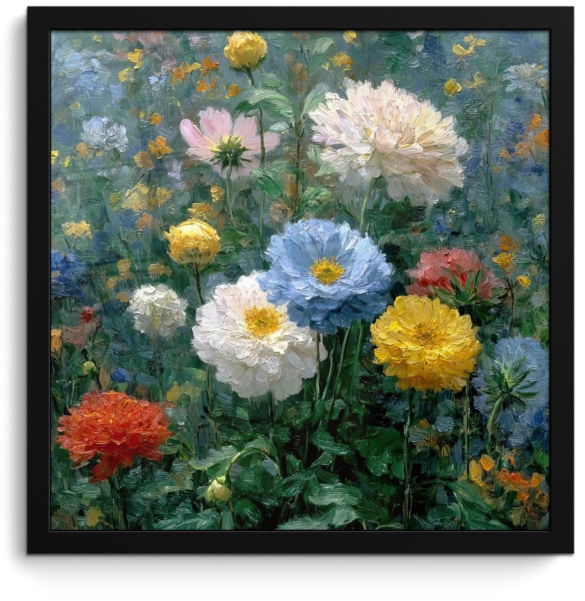 FrameYourWall Poster in lijst - Fotolijst 40x40 cm - Posters - Close-up - Veld - Bloemen - Kleurrijk - Posterlijst zwart - Decoratie - Wanddecoratie woonkamer - Muurdecoratie slaapkamer