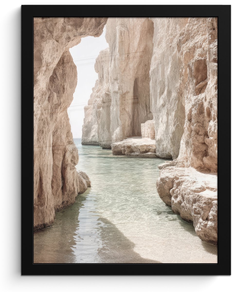 FrameYourWall Poster in lijst - Fotolijst 30x40 cm - Posters - Rotsen - Zee - Zand - Kloof - Posterlijst zwart - Decoratie - Wanddecoratie woonkamer - Muurdecoratie slaapkamer