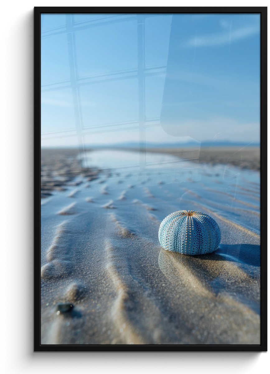 FrameYourWall Poster in lijst - Fotolijst 80x120 cm - Posters - Strand - Schild - Water - Blauw - Posterlijst zwart - Decoratie - Wanddecoratie woonkamer - Muurdecoratie slaapkamer Strand - Water