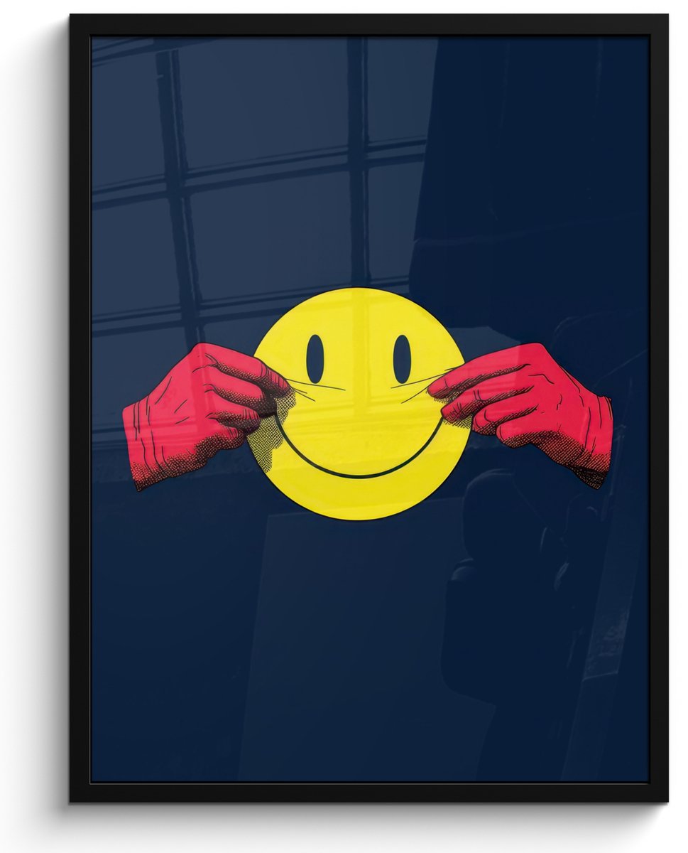 FrameYourWall Poster in lijst - Fotolijst 60x80 cm - Posters - Smiley - Geel - Handen - Minimalistisch - Posterlijst zwart - Decoratie - Wanddecoratie woonkamer - Muurdecoratie slaapkamer - Kerstversiering - Kerstdecoratie voor binnen - Kerstmis