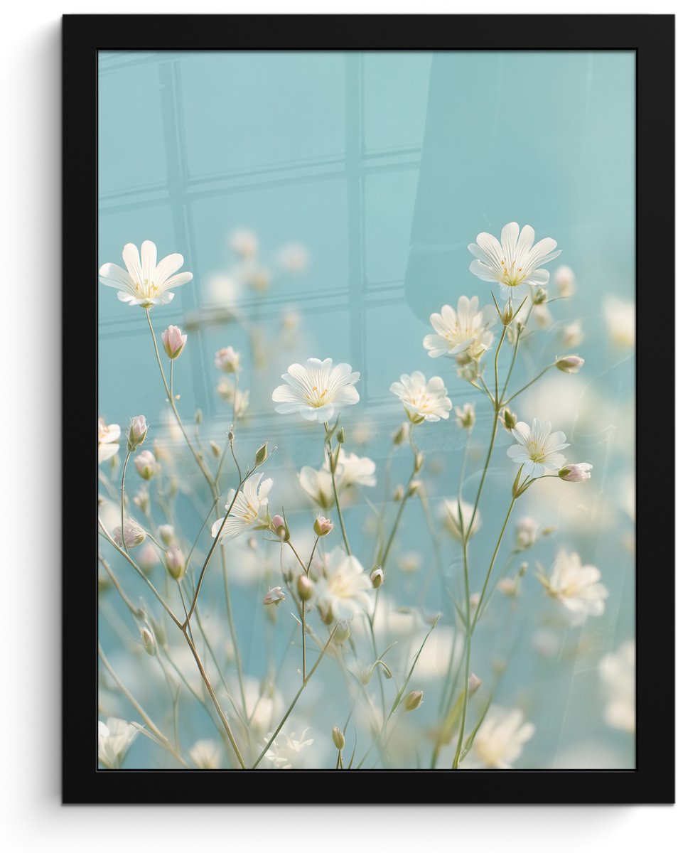 FrameYourWall Poster in lijst - Fotolijst 30x40 cm - Posters - Stengels - Bloemen - Lucht - Wit - Posterlijst zwart - Decoratie - Wanddecoratie woonkamer - Muurdecoratie slaapkamer