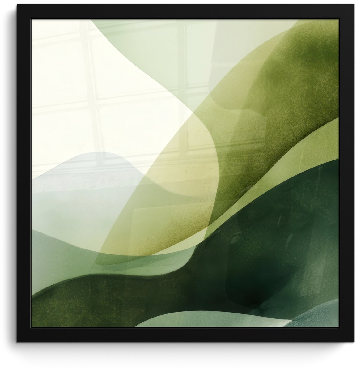 FrameYourWall Poster in lijst - Fotolijst 40x40 cm - Posters - Golven - Abstract - Lichtgroen - Sierlijk - Posterlijst zwart - Decoratie - Wanddecoratie woonkamer - Muurdecoratie slaapkamer
