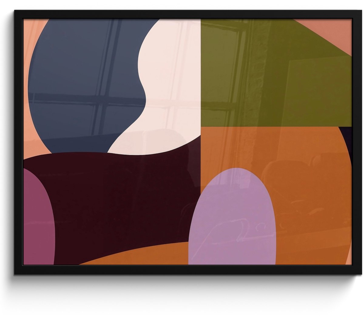 FrameYourWall Poster in lijst - Fotolijst 80x60 cm - Posters - Vormen - Abstract - Kleuren - Vierkant - Posterlijst zwart - Decoratie - Wanddecoratie woonkamer - Muurdecoratie slaapkamer