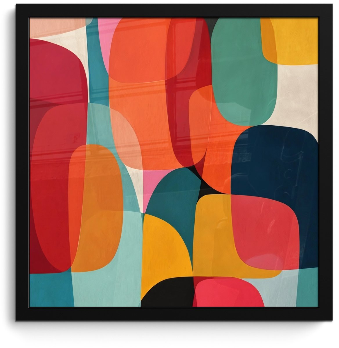 FrameYourWall Poster in lijst - Fotolijst 40x40 cm - Posters - Vormen - Kleurrijk - Abstract - Vlakken - Posterlijst zwart - Decoratie - Wanddecoratie woonkamer - Muurdecoratie slaapkamer Kleurbanen - Verticaal - Kleurrijk