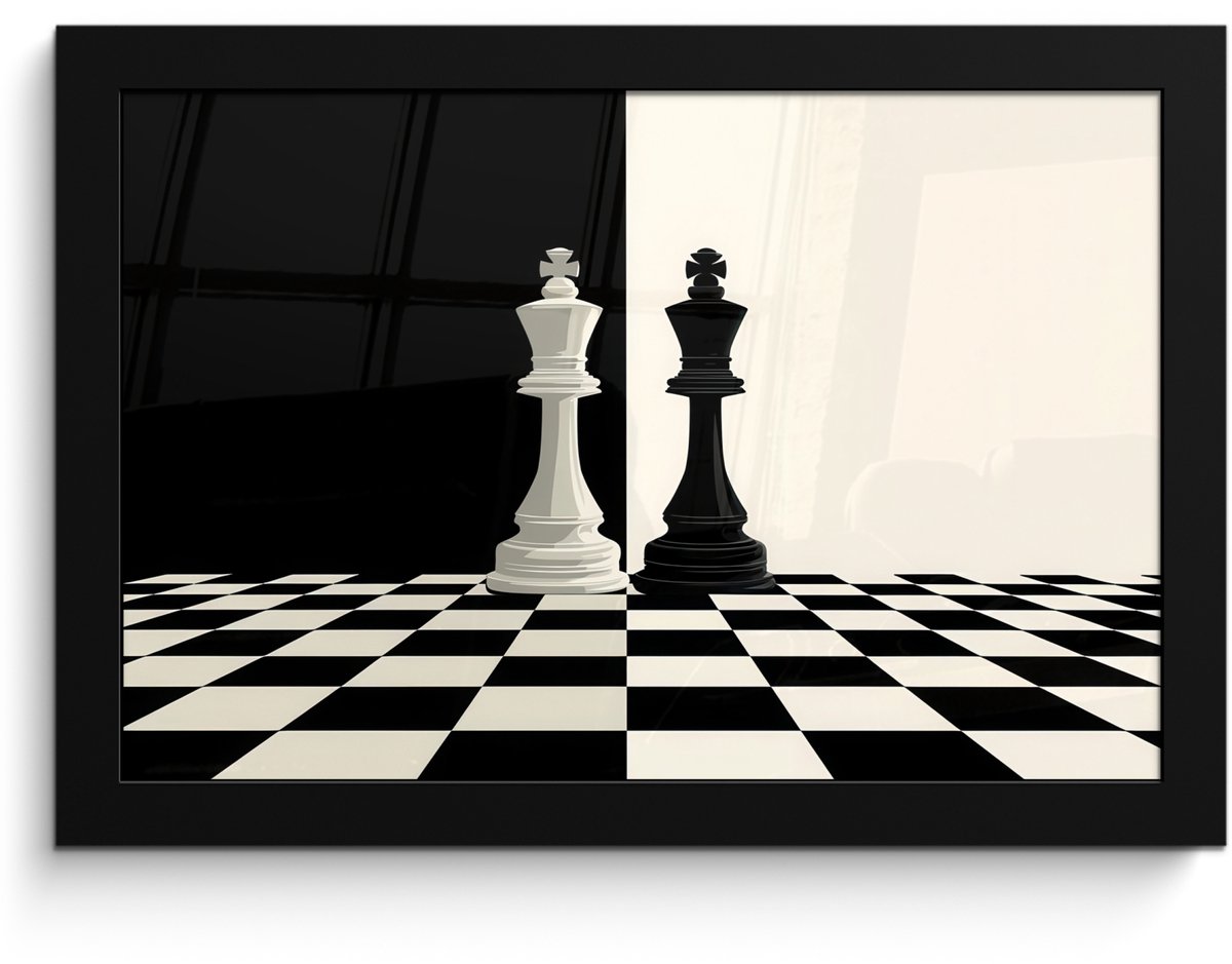 FrameYourWall Poster in lijst - Fotolijst 30x20 cm - Posters - Schaakstukken - Koning - Geblokt - Zwart - Posterlijst zwart - Decoratie - Wanddecoratie woonkamer - Muurdecoratie slaapkamer - Kerstversiering - Kerstdecoratie voor binnen - Kerstmis Schaakstukken - Geblokt