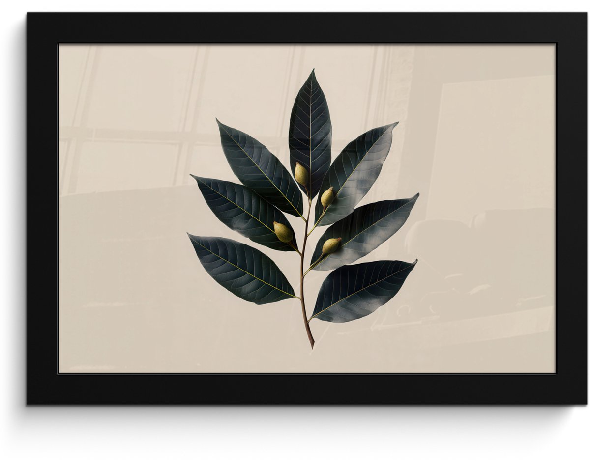 FrameYourWall Poster in lijst - Fotolijst 30x20 cm - Posters - Laurierbladeren - Bloemknoppen - subtiel - Posterlijst zwart - Decoratie - Wanddecoratie woonkamer - Muurdecoratie slaapkamer