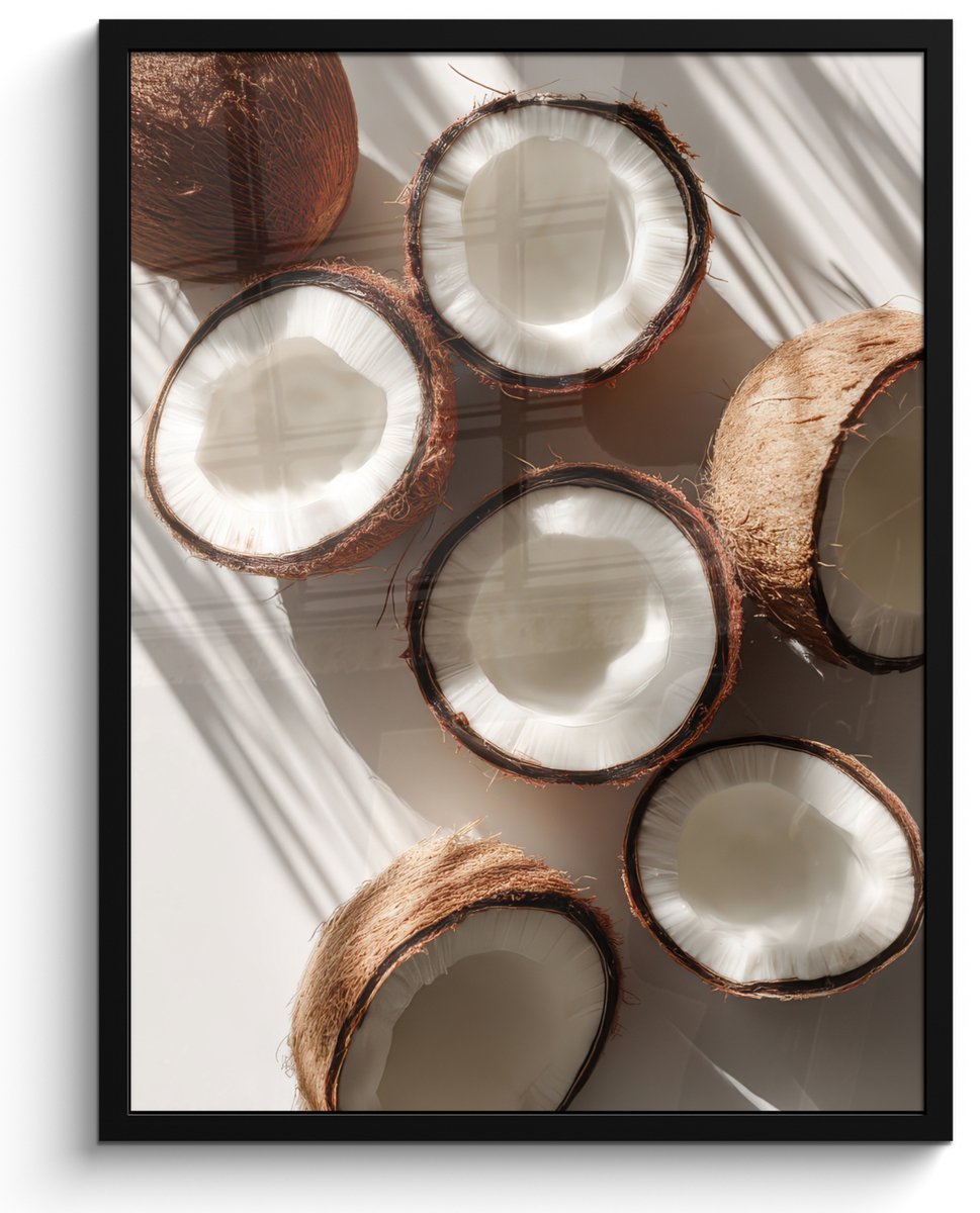 FrameYourWall Poster in lijst - Fotolijst 60x80 cm - Posters - Kokosnoten - Bruin - Shaduw - Posterlijst zwart - Decoratie - Wanddecoratie woonkamer - Muurdecoratie slaapkamer