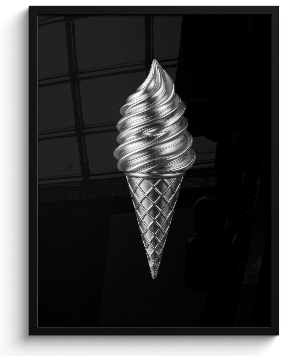 FrameYourWall Poster in lijst - Fotolijst 60x80 cm - Posters - Softijs - Realistisch - Futuristisch - Posterlijst zwart - Decoratie - Wanddecoratie woonkamer - Muurdecoratie slaapkamer
