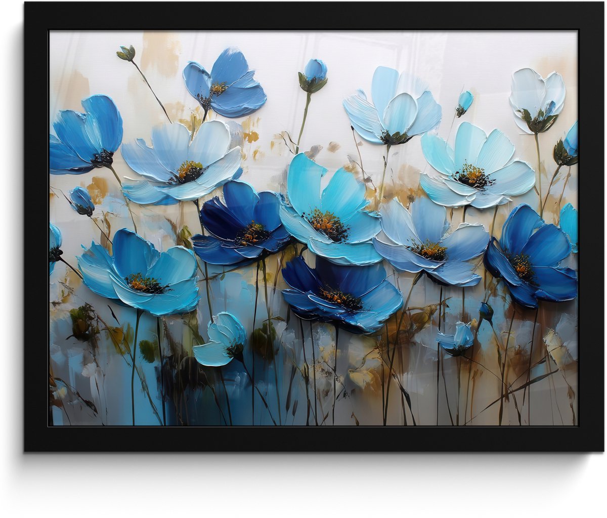 FrameYourWall Poster in lijst - Fotolijst 40x30 cm - Posters - Bloemen - Schilderij - Blauw - Posterlijst zwart - Decoratie - Wanddecoratie woonkamer - Muurdecoratie slaapkamer