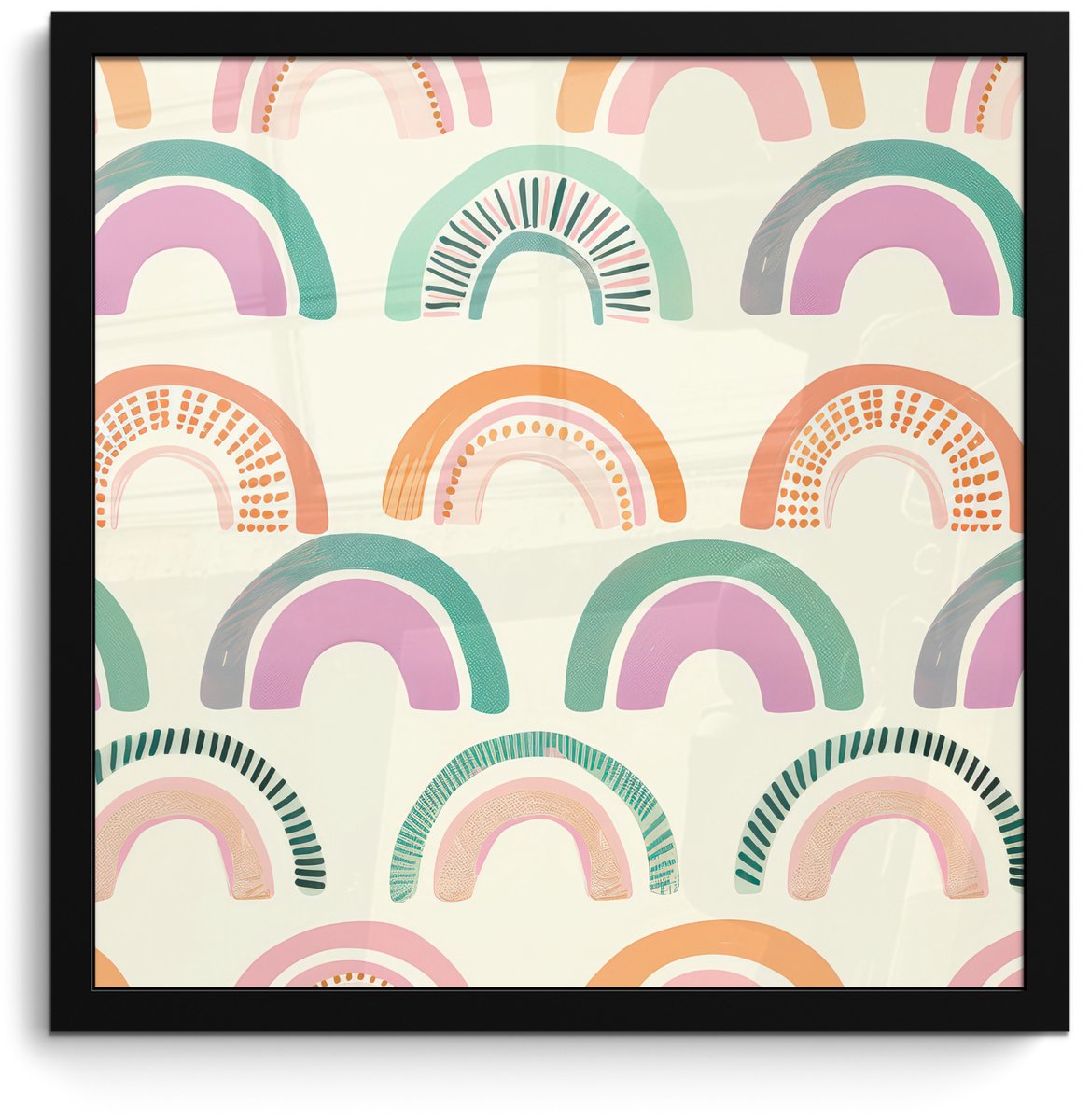 FrameYourWall Poster in lijst - Fotolijst 40x40 cm - Posters - Regenboog - Pastel - Patroon - Posterlijst zwart - Decoratie - Wanddecoratie woonkamer - Muurdecoratie slaapkamer Regenbogen - Stippen - Strepen