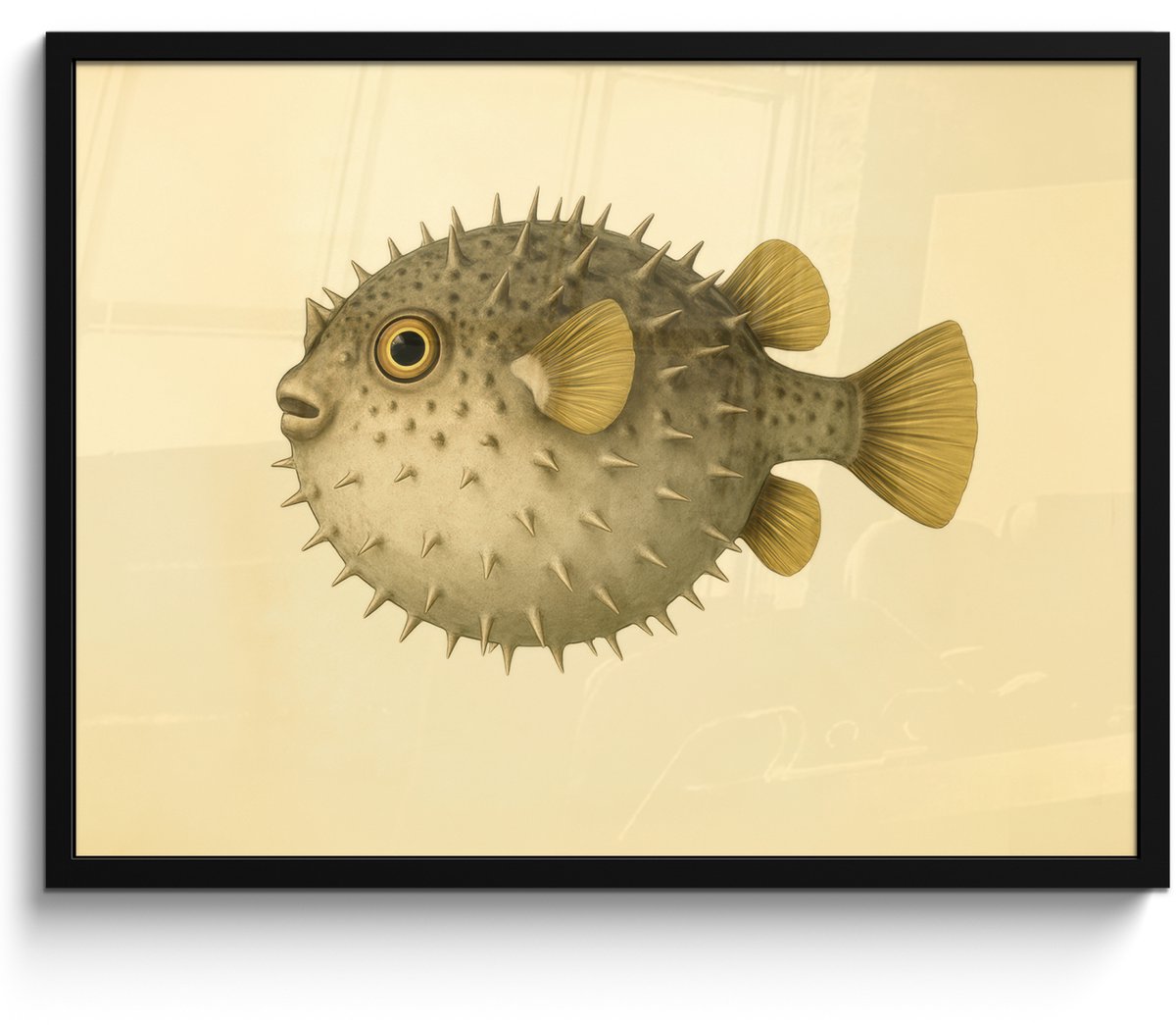 FrameYourWall Poster in lijst - Fotolijst 80x60 cm - Posters - Stekels - Vis - Opgeblazen - Bruin - Posterlijst zwart - Decoratie - Wanddecoratie woonkamer - Muurdecoratie slaapkamer