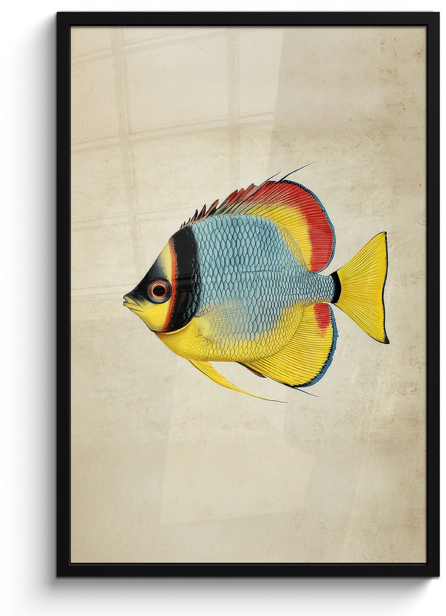 FrameYourWall Poster in lijst - Fotolijst 60x90 cm - Posters - Kleurrijk - Vis - Schubben - Illustratie - Posterlijst zwart - Decoratie - Wanddecoratie woonkamer - Muurdecoratie slaapkamer Vis - Kleurrijk