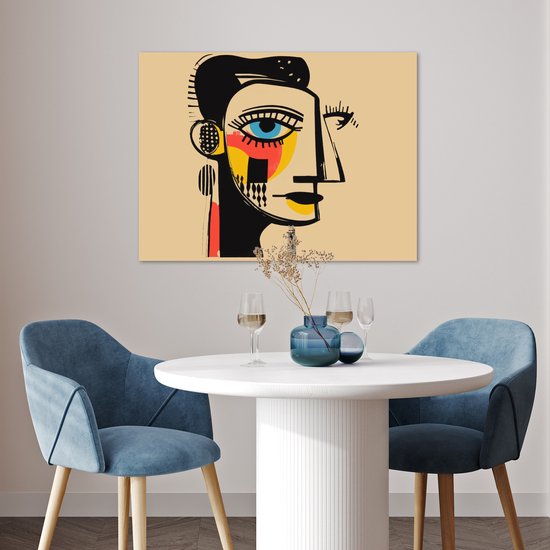 Poster 80x60 cm - Geometrisch - Felle kleuren - Kubistische stijl - Posters - Kamer decoratie - Wanddecoratie woonkamer - Muurdecoratie slaapkamer