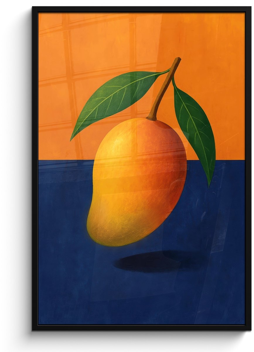 FrameYourWall Poster in lijst - Fotolijst 80x120 cm - Posters - Mango - Vlakken - Bladeren - Oranje - Posterlijst zwart - Decoratie - Wanddecoratie woonkamer - Muurdecoratie slaapkamer