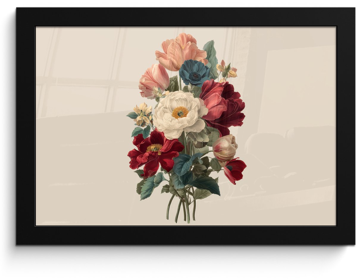 FrameYourWall Poster in lijst - Fotolijst 30x20 cm - Posters - Boeket - Warme tinten - Elegant - Posterlijst zwart - Decoratie - Wanddecoratie woonkamer - Muurdecoratie slaapkamer Boeket - Elegant