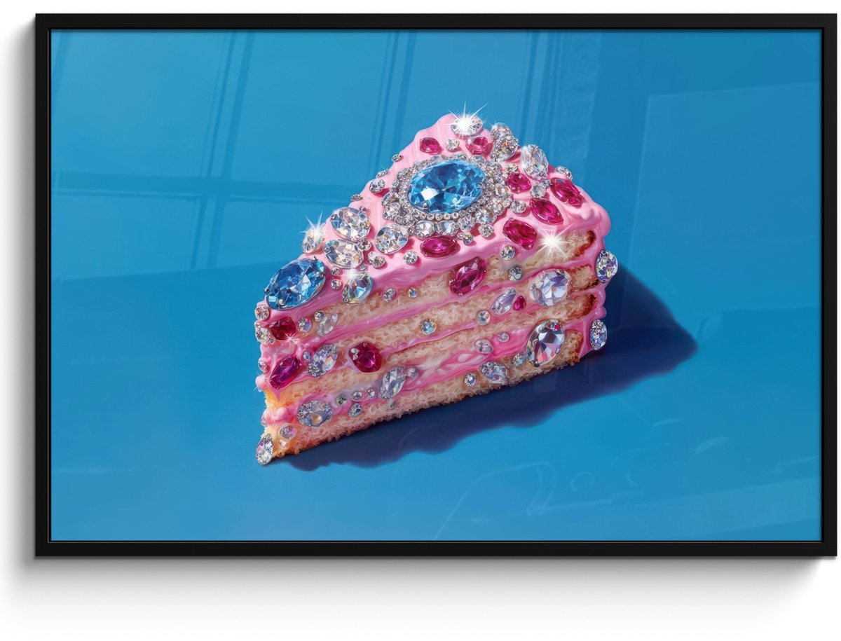 FrameYourWall Poster in lijst - Fotolijst 120x80 cm - Posters - Taart - Edelstenen - Glitters - Roze - Posterlijst zwart - Decoratie - Wanddecoratie woonkamer - Muurdecoratie slaapkamer
