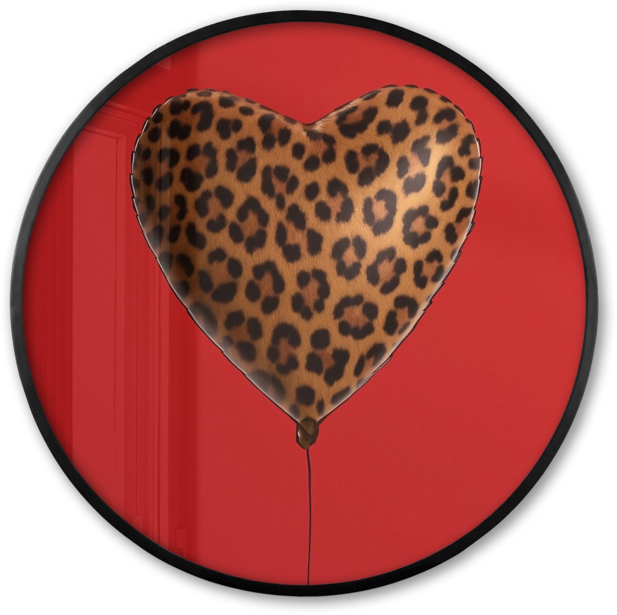 FrameYourWall Poster in lijst Rond - Fotolijst 60x60 cm - Posters - Ballon - Hartvormig - Rood - Panterpatroon - Ronde posterlijst zwart - Decoratie - Wanddecoratie woonkamer - Muurdecoratie slaapkamer
