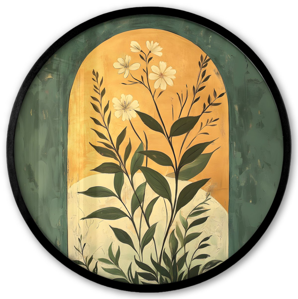 FrameYourWall Poster in lijst Rond - Fotolijst 40x40 cm - Posters - Plant - Bloemen - Wit - Ronde posterlijst zwart - Decoratie - Wanddecoratie woonkamer - Muurdecoratie slaapkamer Planten - Bloem