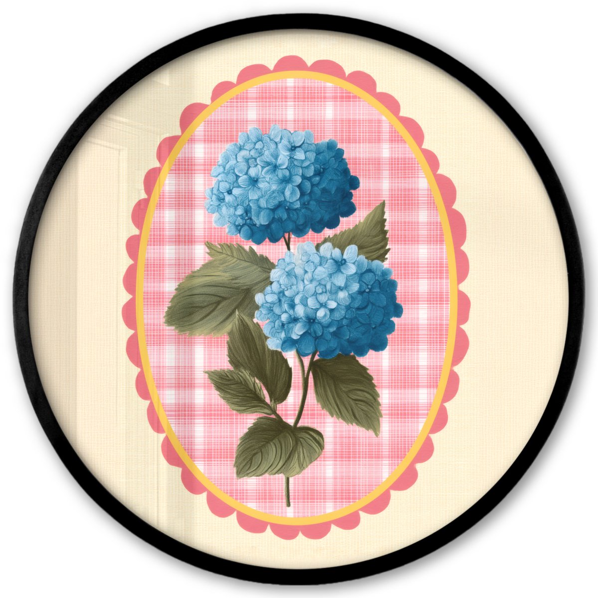 FrameYourWall Poster in lijst Rond - Fotolijst 40x40 cm - Posters - Bloemen - Blauw - Lijst - Bladeren - Ronde posterlijst zwart - Decoratie - Wanddecoratie woonkamer - Muurdecoratie slaapkamer Bloemen - Lijst