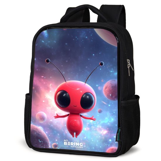 NoBoringSuitcases.com® - Rugzak zwart - Schooltas jongen & meisje - Rood Ruimtewezen in Kosmische Dans - Rugtas voor school - Boekentas kind - Schoolrugzak - Kinderrugzak