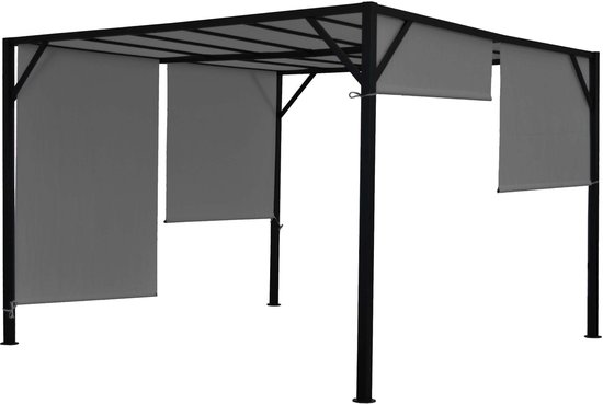 Pergola Baia, couverture de terrasse pavillon de jardin, structure en acier robuste 6 cm + toit coulissant gris ~ 4x4m