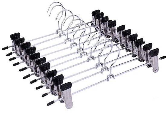 Lot de 10 cintres métalliques pour pantalons (argenté et noir), pour pantalons, shorts, jupes et chaussettes (10 x 35 cm)