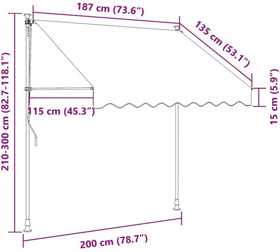 vidaXL Auvent extensible manuellement 200 cm anthracite