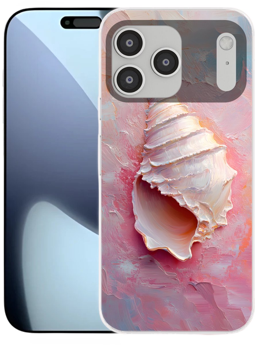 Telefoonhoesje Geschikt voor iPhone 17 Pro Max hoesje - Schelp - Pastel - Pink - Siliconen Telefoonhoesje Telefoonhoesje