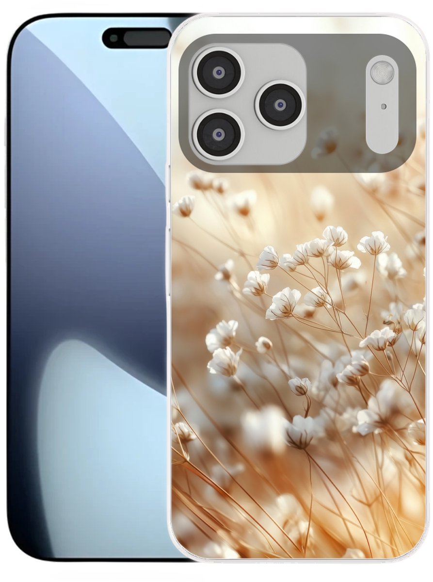 Telefoonhoesje Geschikt voor iPhone 17 Pro Max hoesje - Wilde - Bloemen - Wit - Siliconen Telefoonhoesje Telefoonhoesje