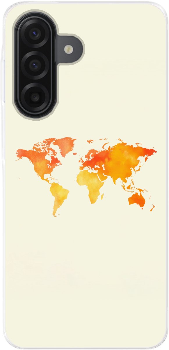Telefoonhoesje Geschikt voor Samsung Galaxy A17 hoesje - Wereldkaart - Oranje - Kleurrijk - Siliconen Telefoonhoesje Telefoonhoesje