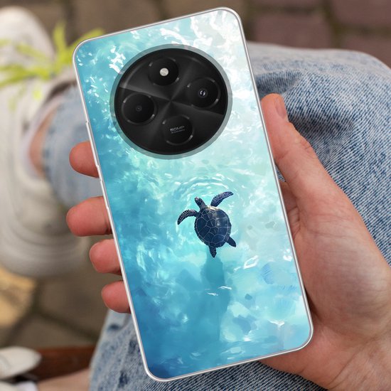 Telefoonhoesje Geschikt voor Xiaomi Geschikt voor Poco M7 hoesje - Schildpad - Zee - Blauw - Schittering - Siliconen Telefoonhoesje Telefoonhoesje
