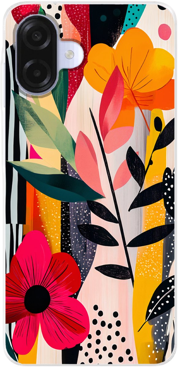 Telefoonhoesje Geschikt voor Samsung Galaxy A07 hoesje - Bloemen - Bladeren - Abstract - Kleurrijk - Siliconen Telefoonhoesje Telefoonhoesje