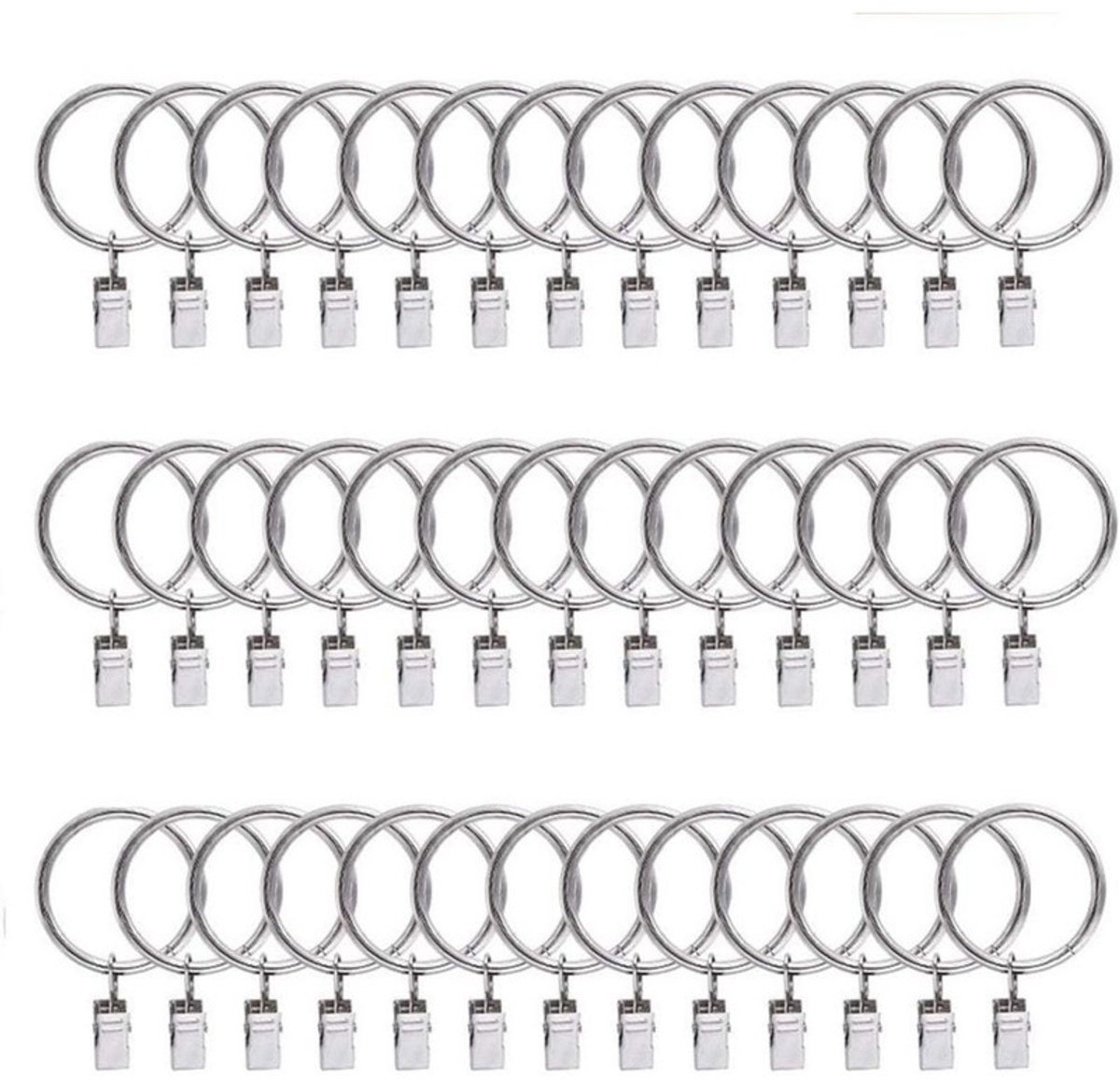 JeiibrZui Metalen Gordijnringen - Gordijnhaken Met Clips - Glijden Soepel Over Roede Duurzaam 40 Pcs - Zilver