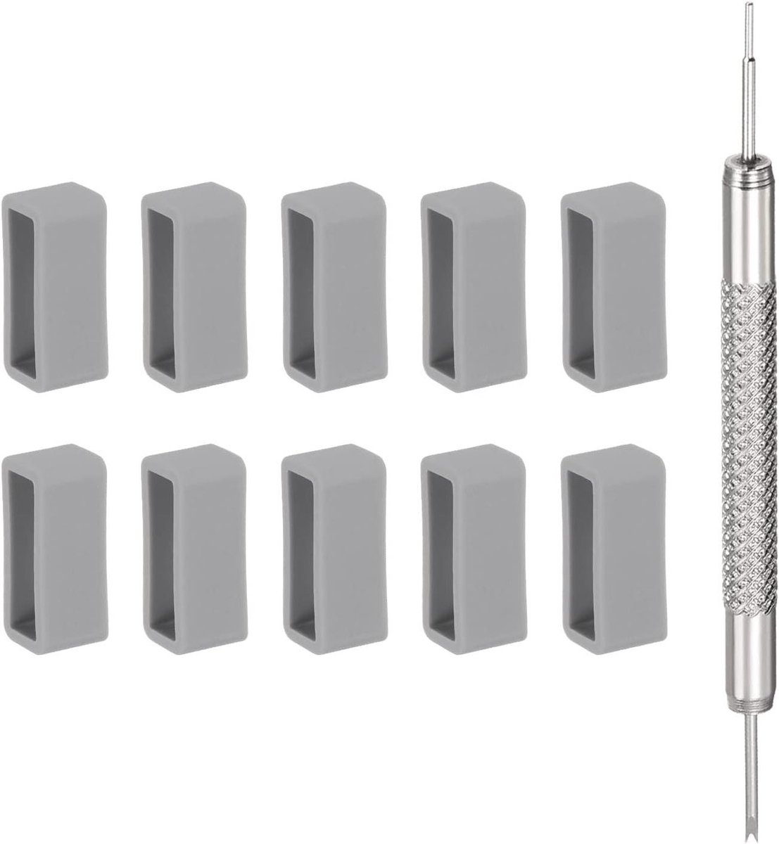 Horlogebandjes Set - 20 mm Rubber - 10 stuks - Grijs - Inclusief Lus en Veerhouder - Reparatiegereedschap
