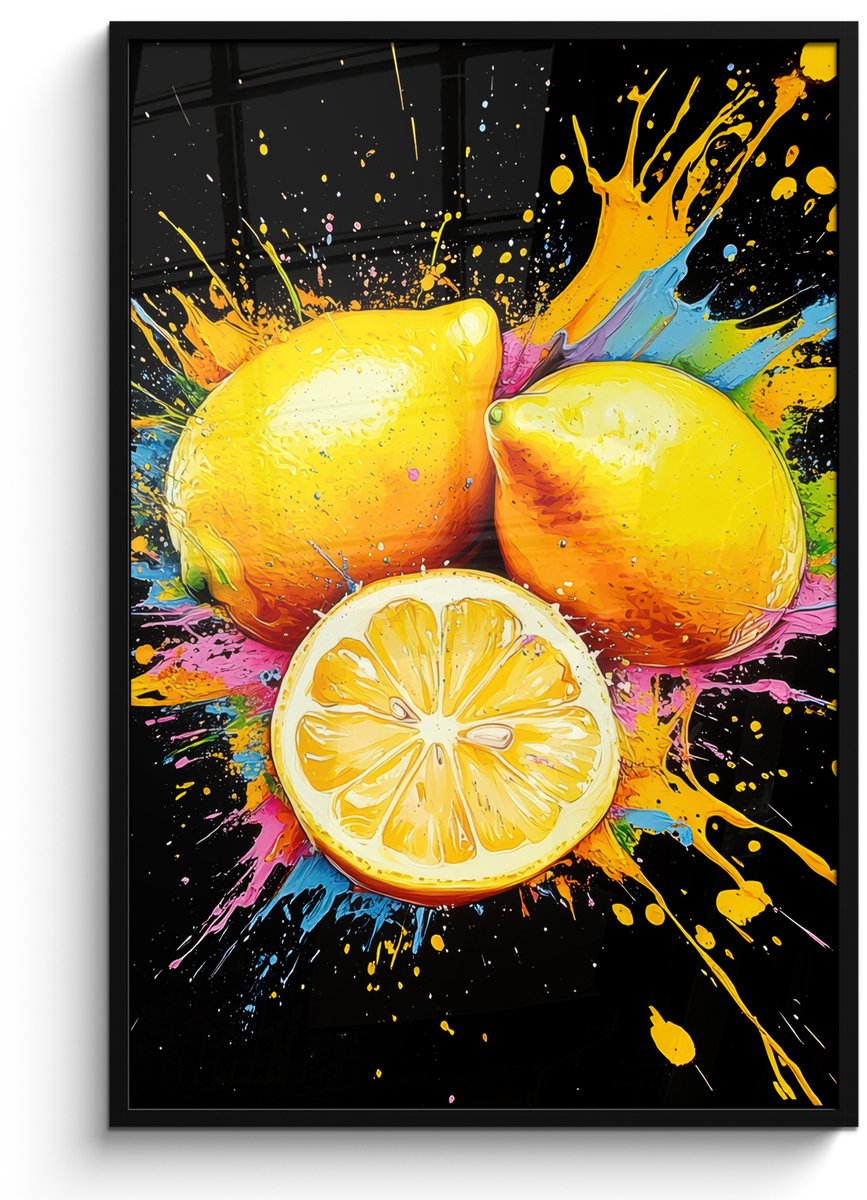 Poster in lijst - Fotolijst 80x120 cm - Posters - Citroen - Graffiti - Kleurrijk - Verf - 