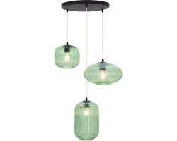 Olucia - CHARLOIS - Hanglamp - Groen / Zwart - 3L - Vorm: Rond