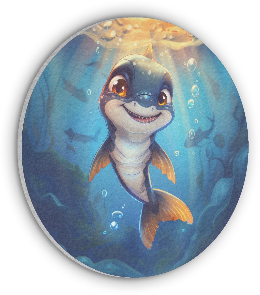 Akoestisch wandpaneel rond 90x90 cm - Vilt schilderij Haai - Baby - Oceaan - Shark - Blauw - Ronde akoestische panelen - Geluidsdempende wanddecoratie - Geluidsisolatie wandcirkel - Muurdecoratie geluidspanelen
