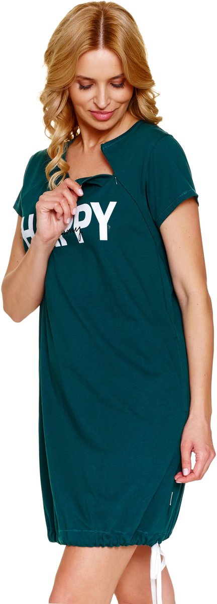 Doctor Nap Katoenen Nachthemd Borstvoeding Zwangerschap TCB.9504 Emerald 40 / Donker Groen