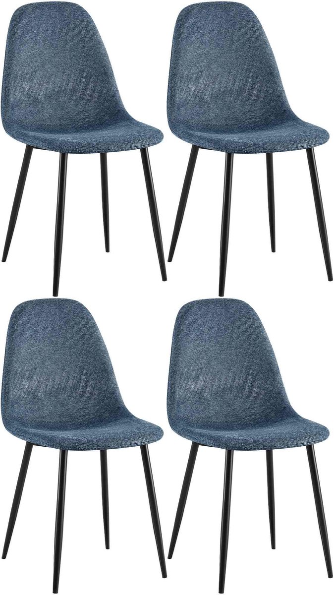 CLP Napier Set van 4 eetkamerstoelen - Modern Design - Zonder armleuning - Metalen Onderstel - Comfortabele Rugleuning - Max.150 kg - Stof/donkerblauw