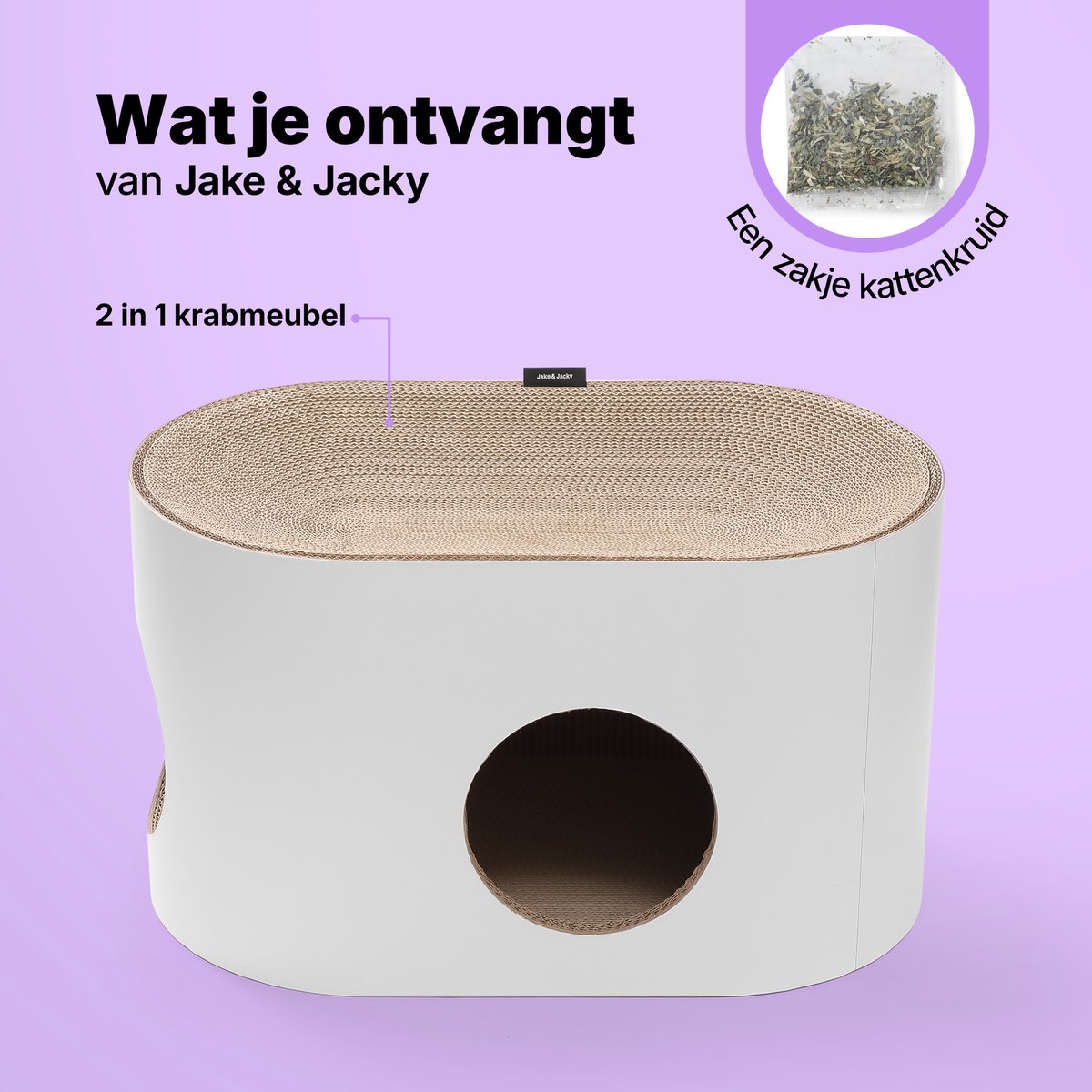 Jake and Jacky Krabkarton voor Katten - Kattenhuis Karton - Krabpaal Karton - Krabmand - Krabplank - Krabmeubel - Kartonnen Krabmat - Kattenmand - Kattenbed - 60x34x34cm – foto 7