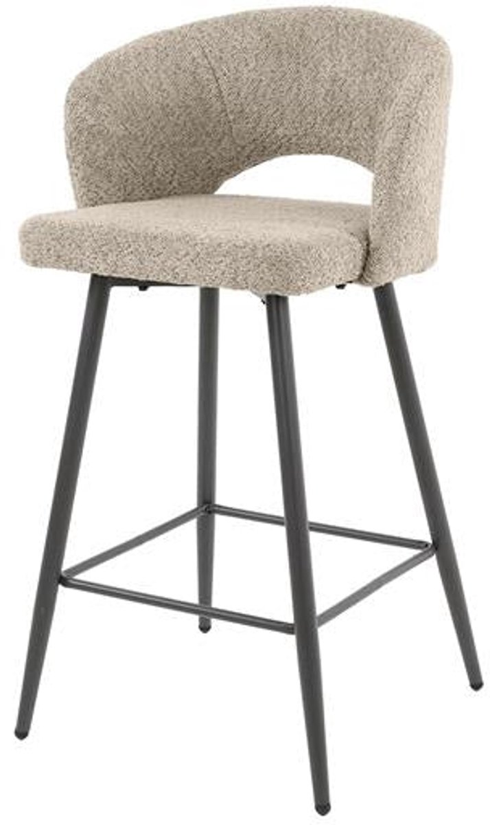 Barstoel Beige Bouclé Set Van 2 - Beige Bar Stoel met Comfortabele Zitting en Ronde Rugleuning (Zithoogte 69cm) - Luxe Beigekleurige Bouclé Teddy Hoge Stoel - Industrieel Barkruk (51x50x94)