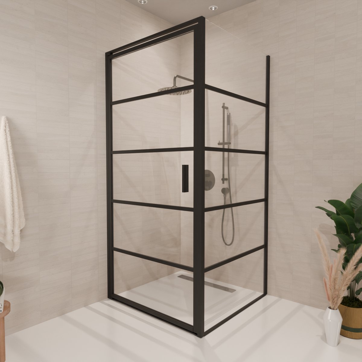 Lomazoo Douchecabine Cartagena - 90x90x200cm - Zwart - 6mm Helder Glas - Nano Coating Anti Kalk