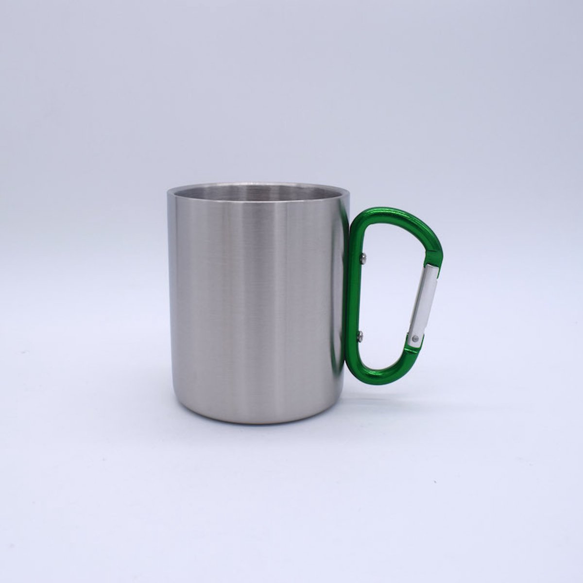 Mok met karabijnhaak - Met oor - Drinkbeker - Dubbelwandig - 300 ml - RVS - Groen