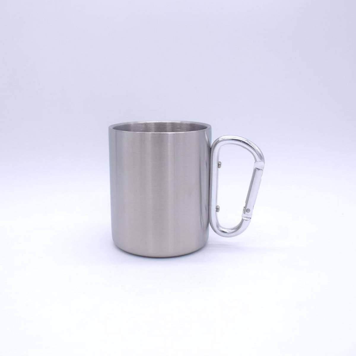 Mok met karabijnhaak - Met oor - Drinkbeker - Dubbelwandig - 300 ml - RVS - Zilver
